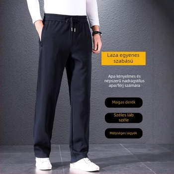 Férfiaknak szabadidő sportnadrág egyenes szárú, középső derekú, övvel, gombos zárás, tavasz–ősz
