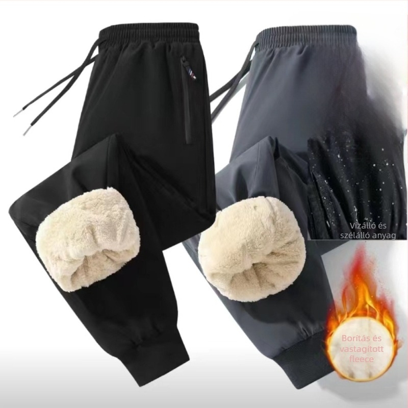Férfi téli sportos nadrág fleece béléssel, laza szabású fazon, derék húzózsinórral, poliészter anyag