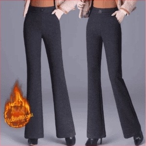 Női magas derekú, fleece-béléssel ellátott, vastagított bootcut nadrág, elasztikus derék, minimalistikus, mindennapi stílus.