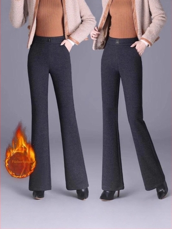 Női magas derekú, fleece-béléssel ellátott, vastagított bootcut nadrág, elasztikus derék, minimalistikus, mindennapi stílus.