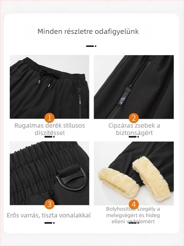 Férfi téli nadrág grafénnel és báránygyapjú fleece-betéttel, vastag és meleg, mindennapi casual, térdvédővel
