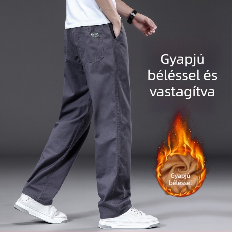 Téli fleece nadrágok, 2025-ös új modell, casual cargo nadrágok, egyszínű, egyenes szabás, meleg, pamut