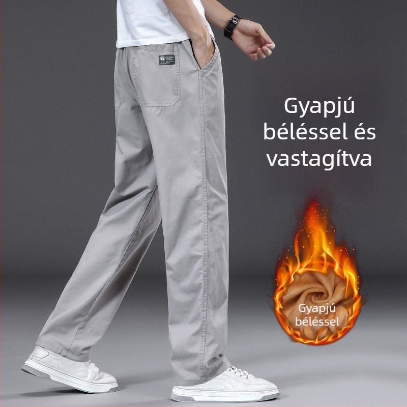 Téli fleece nadrágok, 2025-ös új modell, casual cargo nadrágok, egyszínű, egyenes szabás, meleg, pamut
