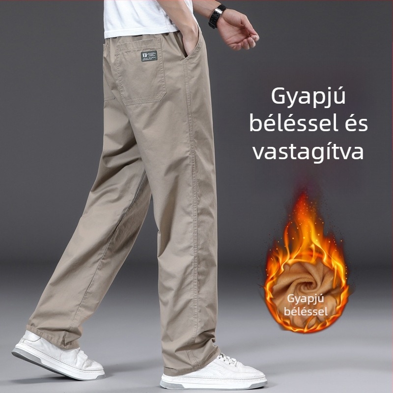 Téli fleece nadrágok, 2025-ös új modell, casual cargo nadrágok, egyszínű, egyenes szabás, meleg, pamut