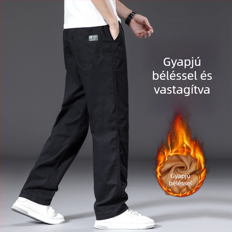 Téli fleece nadrágok, 2025-ös új modell, casual cargo nadrágok, egyszínű, egyenes szabás, meleg, pamut