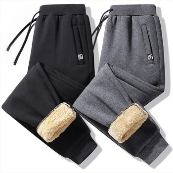 Férfi téli fleece nadrág egyenes szabású, zsebes, velúr bélés