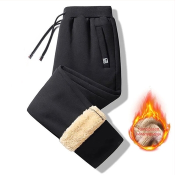 Férfi téli fleece nadrág egyenes szabású, zsebes, velúr bélés