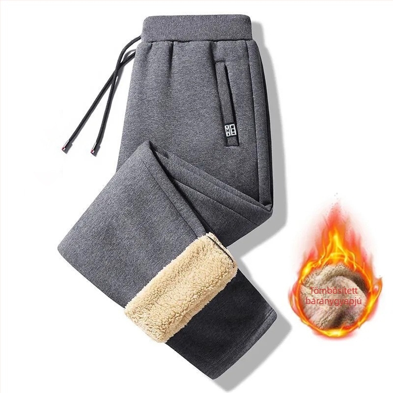 Férfi téli fleece nadrág egyenes szabású, zsebes, velúr bélés