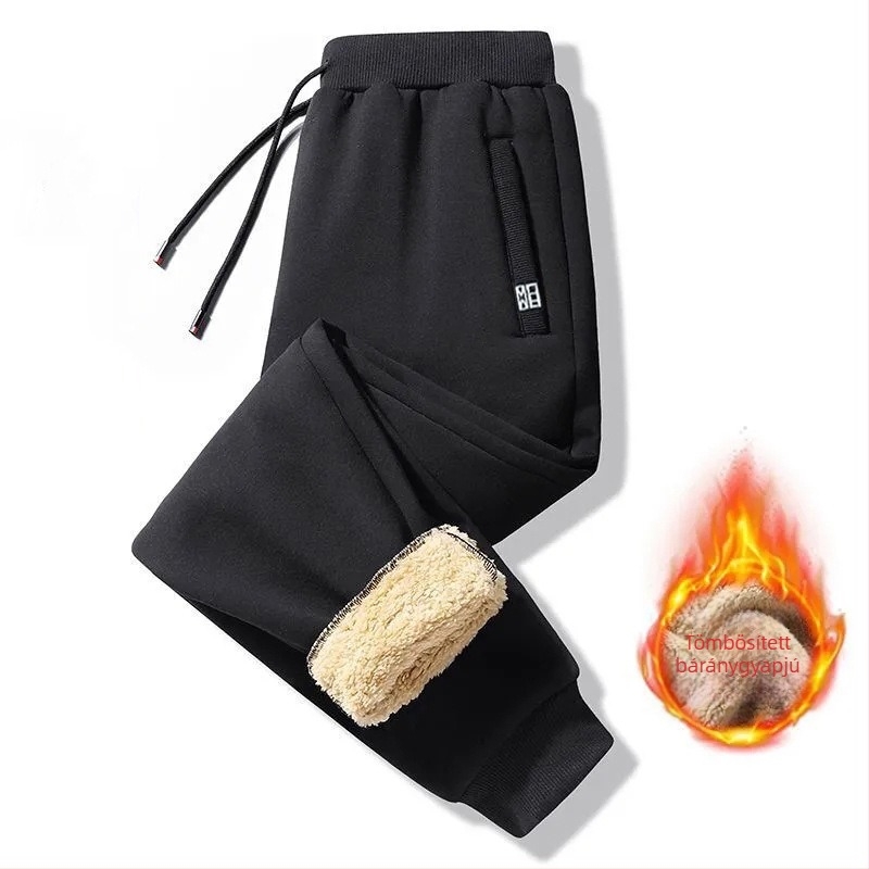 Férfi téli fleece nadrág egyenes szabású, zsebes, velúr bélés