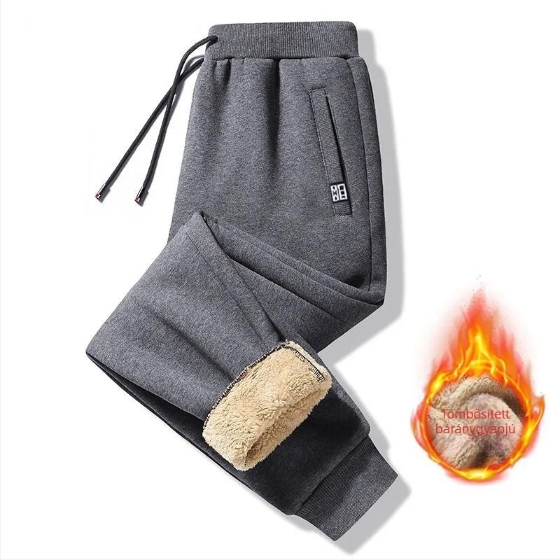 Férfi téli fleece nadrág egyenes szabású, zsebes, velúr bélés