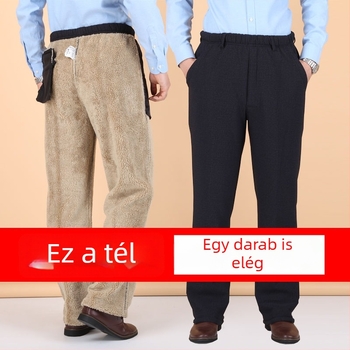 Téli férfi nadrág idős férfiaknak fleece-béléssel, laza szabású, nagy méret