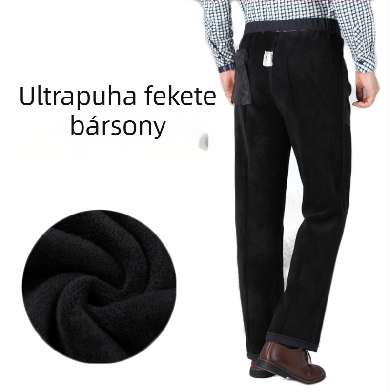 Téli férfi nadrág idős férfiaknak fleece-béléssel, laza szabású, nagy méret
