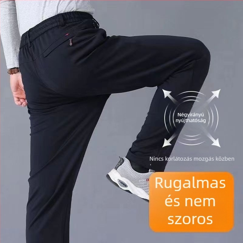 Téli fleece-beléssel ellátott sportos nadrág lazán szabott fazon, magas derékkal, húzózsinóros zárás, férfiak számára, minden évszakban