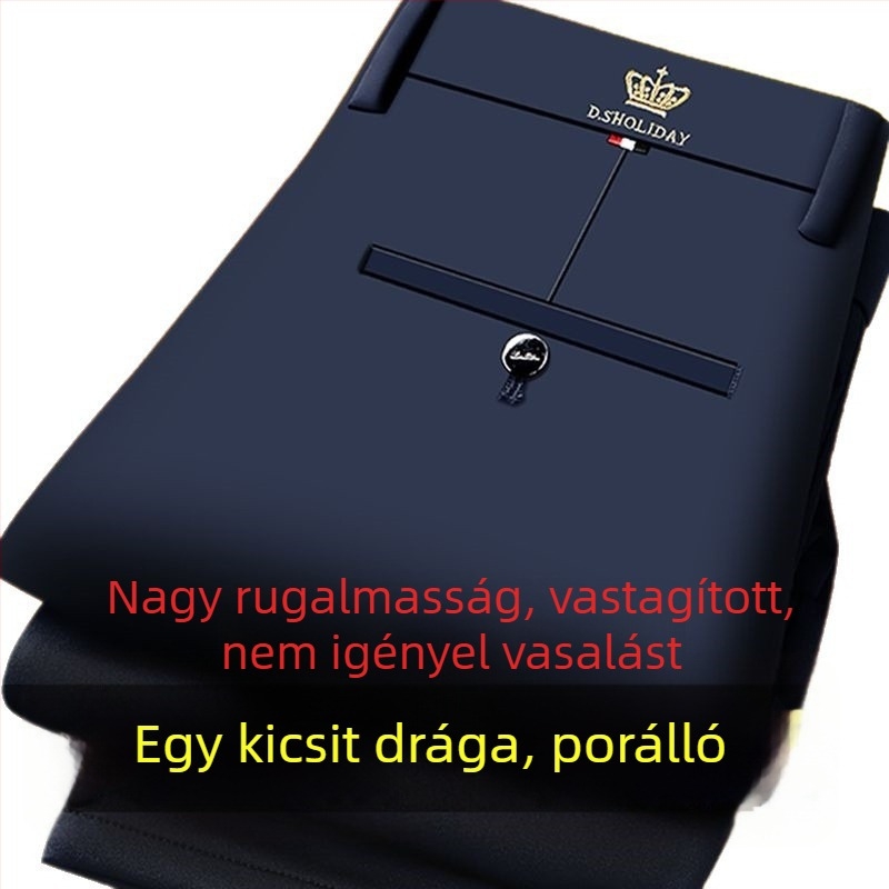 Téli vastag férfi casual nadrág egyenes szabású, fleece-béléssel, magas derékkal, cipzáras zárás