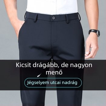 Férfiaknak készített casual üzleti nadrág — ice silk anyag, nyár, középmagasságú derék, cipzár, rugalmas anyag