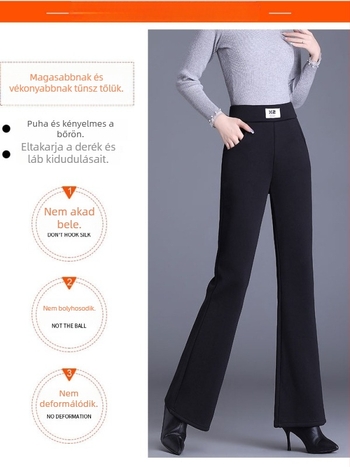 Női fleece-béléssel bélelt nadrág, enyhén szélesedő szárú, magas derékú, casual stílusú, őszi-téli