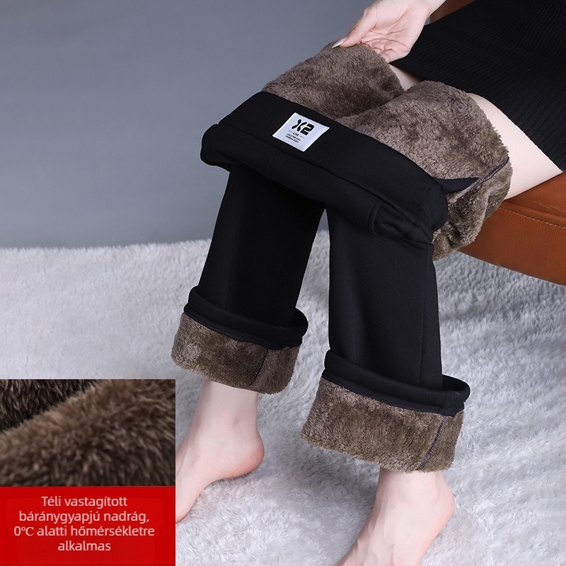 Női fleece-béléssel bélelt nadrág, enyhén szélesedő szárú, magas derékú, casual stílusú, őszi-téli