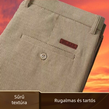 Férfi corduroy egyenes szabású nadrág, magas derék, vast anyag, mindennapi viselet