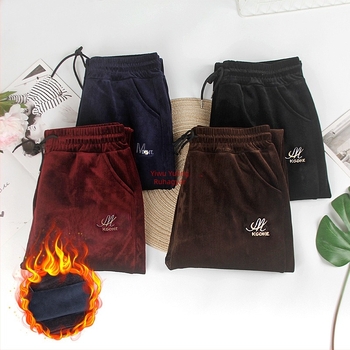 Női corduroy nadrág kétszínű fleece-szel, egyszínű, kényelmes hosszú nadrág
