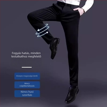 Férfi nyári slim-fit, egyenes szabású nadrág, középmagas derék, lélegző poliészter-keverék