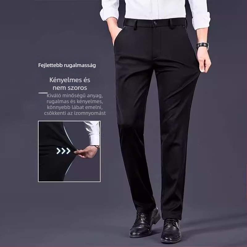 Férfi nyári slim-fit, egyenes szabású nadrág, középmagas derék, lélegző poliészter-keverék