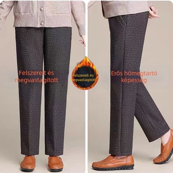 Női magas derekú, fleece-beléssel ellátott, egyenes szabású nadrág, őszi–téli szezonra – casual