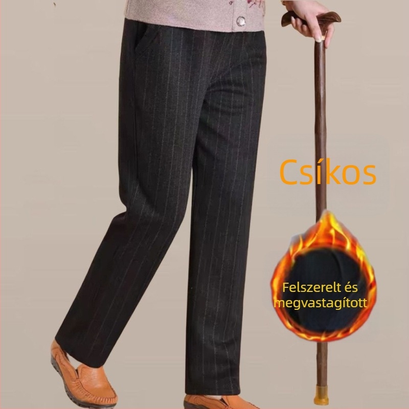 Női magas derekú, fleece-beléssel ellátott, egyenes szabású nadrág, őszi–téli szezonra – casual