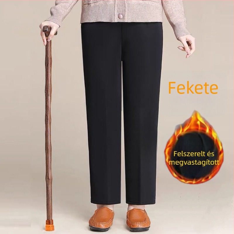 Női magas derekú, fleece-beléssel ellátott, egyenes szabású nadrág, őszi–téli szezonra – casual