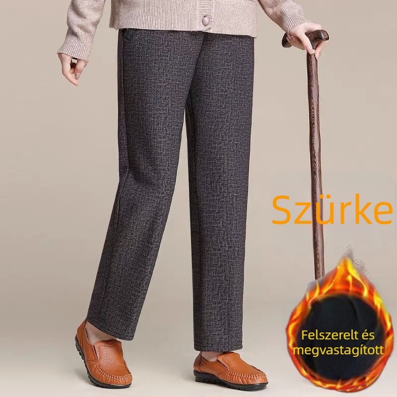 Női magas derekú, fleece-beléssel ellátott, egyenes szabású nadrág, őszi–téli szezonra – casual