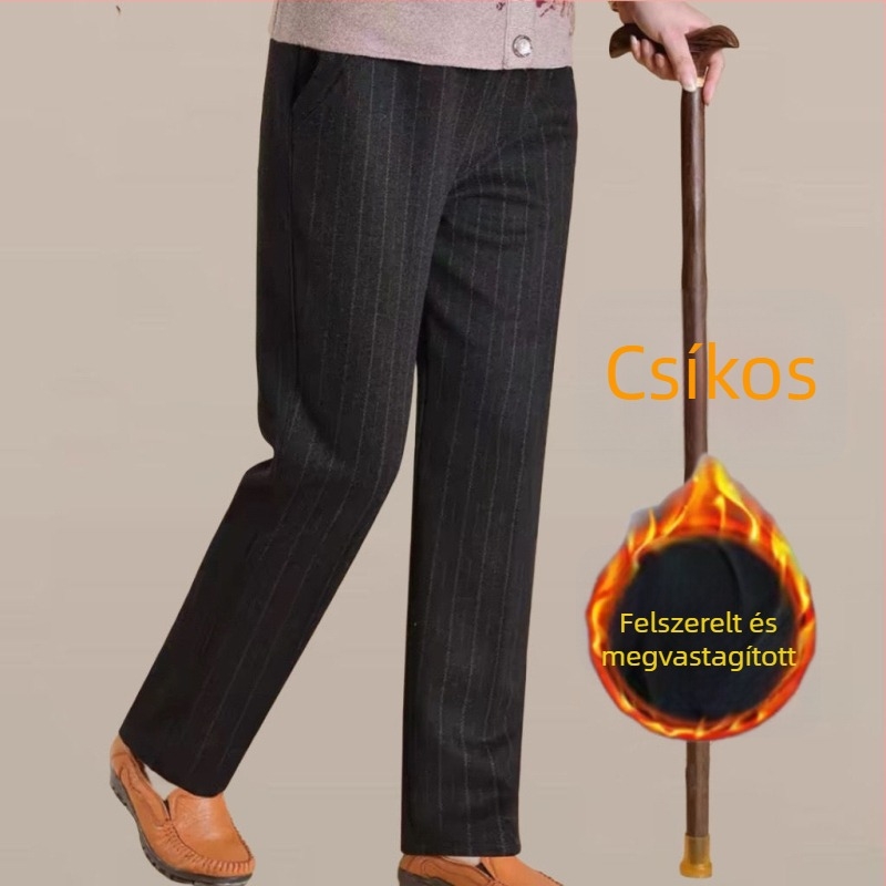 Női magas derekú, fleece-beléssel ellátott, egyenes szabású nadrág, őszi–téli szezonra – casual