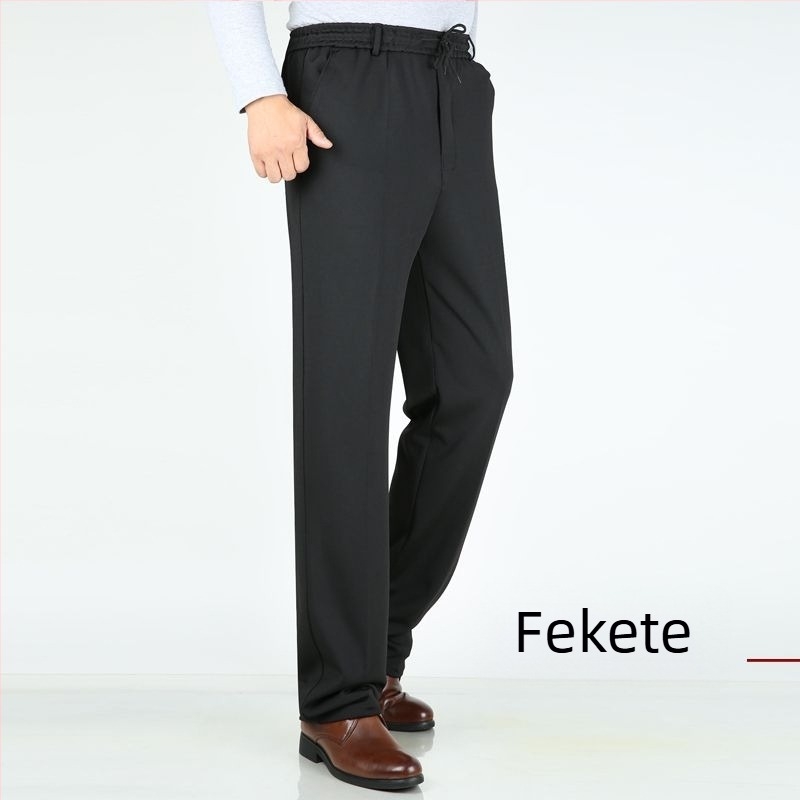 Férfi mindennapi nadrág magas derékkal, egyenes szabású, fleece-béléssel, vast anyag, mikroelasztikus