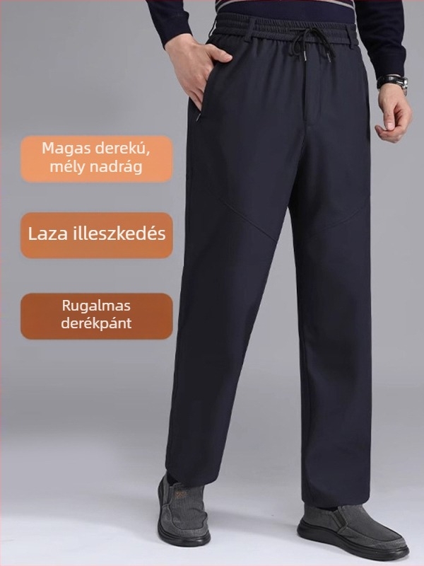 Férfi hétköznapi nadrág, magas derekú, egyenes szabás, cipzáras zárás, poliészter anyag