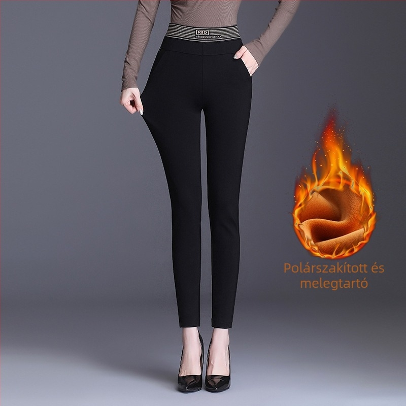 Női ceruza nadrág, poliészter-elasztán keverék, magas derekú, szűk szabás, téli 2022, koreai stílus