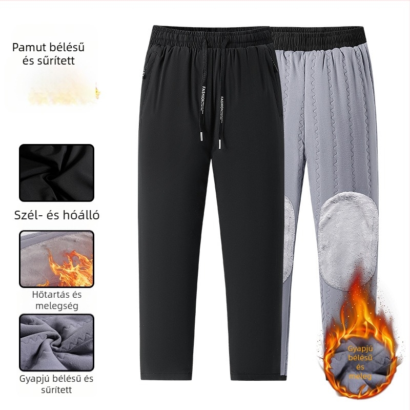 Téli férfi nadrág fleece-béléssel, vastag, szélvédett és vízálló, hétköznapi egyenes szabású