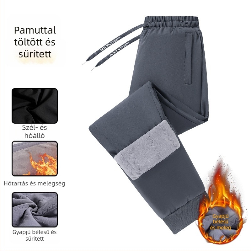 Téli férfi nadrág fleece-béléssel, vastag, szélvédett és vízálló, hétköznapi egyenes szabású