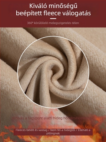 Férfi pamut fleece-béléssel készült casual nadrág téli viselethez, egyenes szabású, középmagas derék, 100% pamut