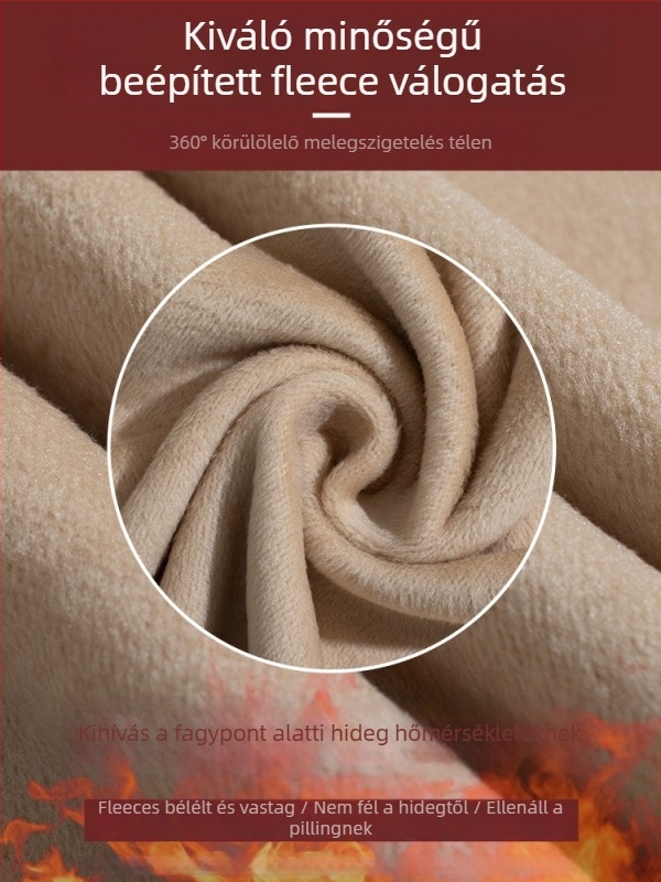 Férfi pamut fleece-béléssel készült casual nadrág téli viselethez, egyenes szabású, középmagas derék, 100% pamut