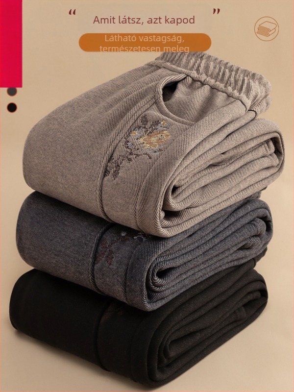 Fleece-béléssel, vastag, magas derekú, egyenes szabású nadrág középkorú és idősebb nőknek – kényelmes mindennapi téli nadrág