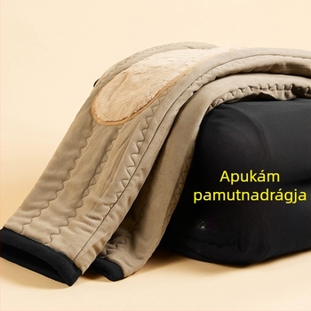 Férfi téli meleg nadrág térdvédővel és gyapjú bevonattal, mindennapi egyenes szárú nadrág idős férfiaknak