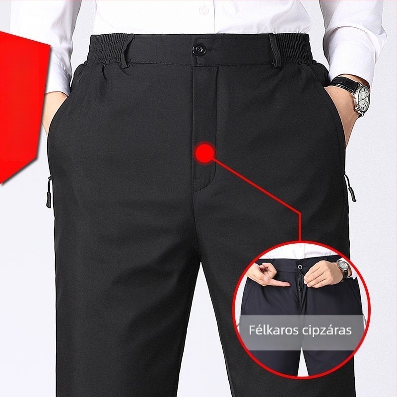 Férfi mindennapi nadrág, egyenes szabású, középső derékvonal, mikro-elasticitás, poliészter, téli viselet