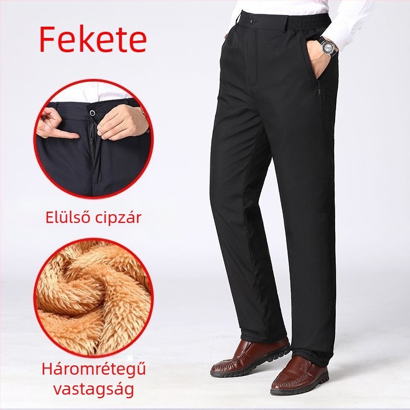 Férfi mindennapi nadrág, egyenes szabású, középső derékvonal, mikro-elasticitás, poliészter, téli viselet