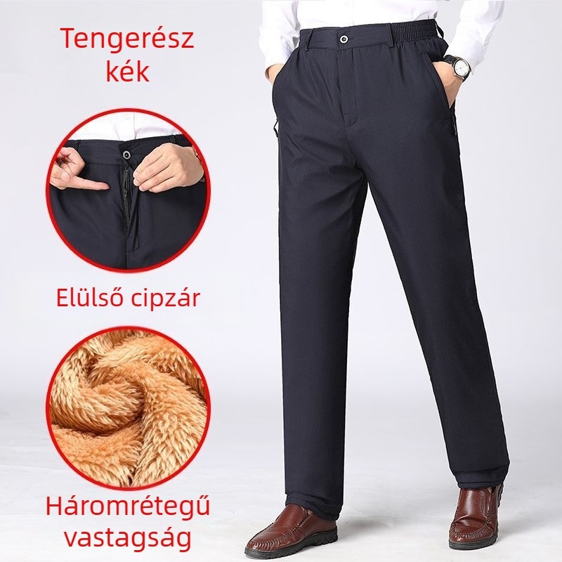 Férfi mindennapi nadrág, egyenes szabású, középső derékvonal, mikro-elasticitás, poliészter, téli viselet