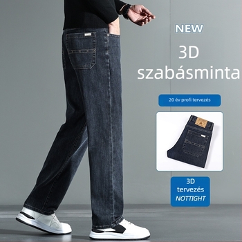 Nadrág középmagas derékkal, lazán egyenes szabású, vastag denim pamut‑elasztán