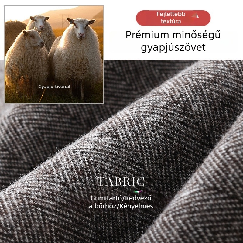 Női gyapjúkeverékből készült széleslábú nadrág, gumis derékkal, drapírozott kasmír hatás, egyenes szabás, iroda stílus
