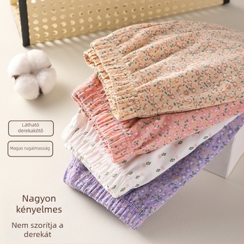 Plusz méretű női pamut fehérnemű, magas derék, szabad szabás, antibakteriális, virágmintás