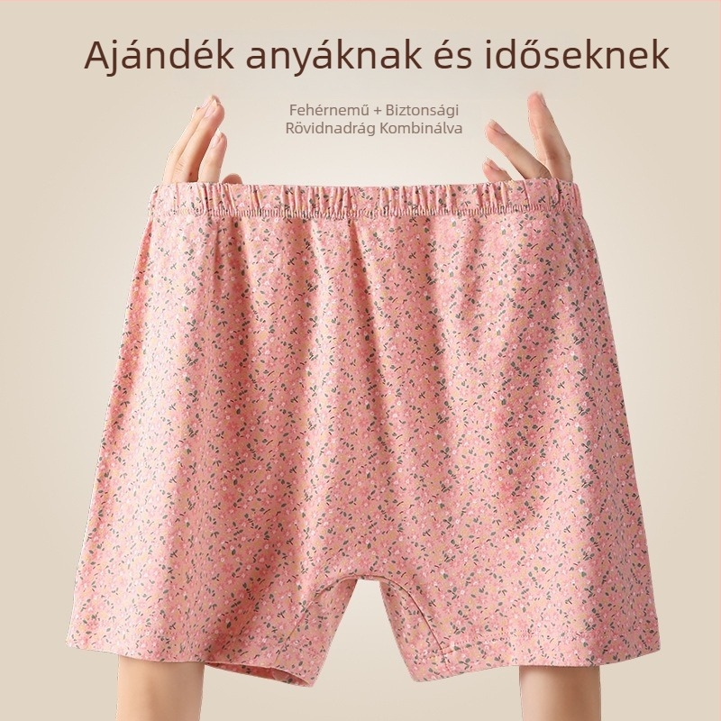 Plusz méretű női pamut fehérnemű, magas derék, szabad szabás, antibakteriális, virágmintás