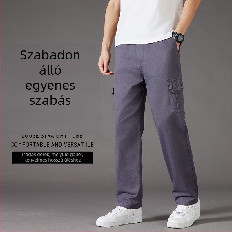 Férfi mindennapi pamutnadrág, 100% pamut, egyenes szabás, középmagas derekú, cipzár, tavasz–ősz, egyszínű