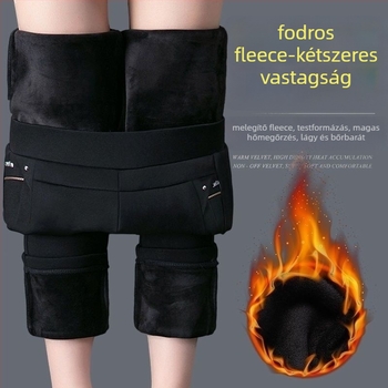 Női magas derekú, egyenes szárú poliészter nadrág, enyhe elasztikussággal, hosszú