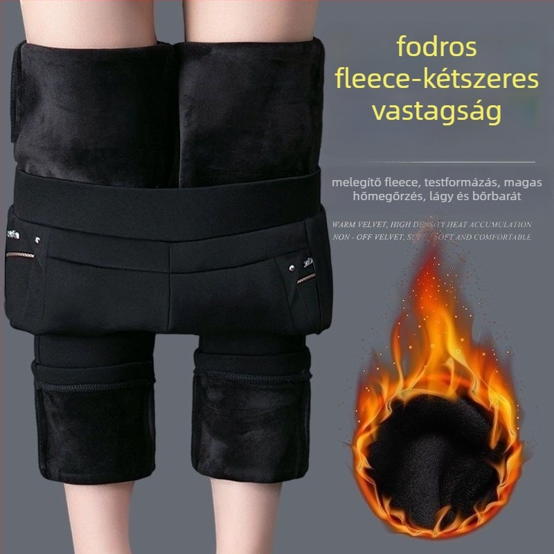 Női magas derekú, egyenes szárú poliészter nadrág, enyhe elasztikussággal, hosszú