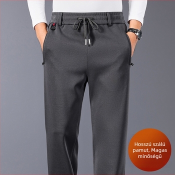 Férfi fleece-béléssel ellátott casual nadrág, magas derék, egyenes szár, plusz méret, övvel